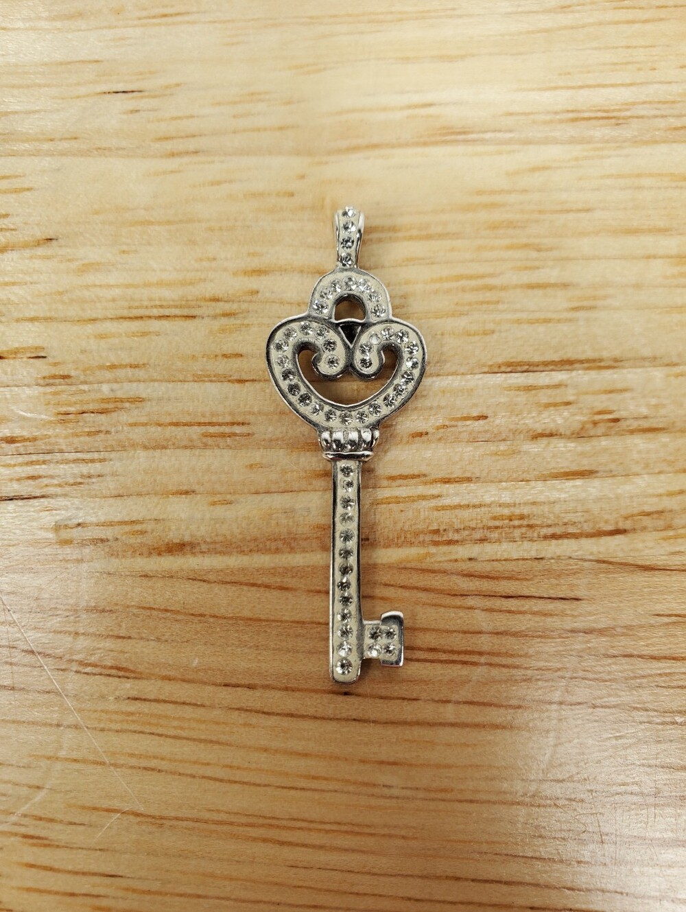 Sterling Silver Key Pendant With Enamel & Cubic Zirconia